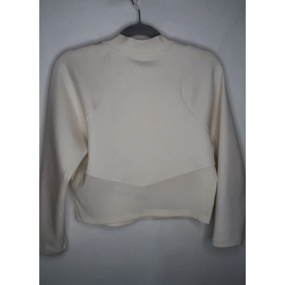 Bad Birdie Cropped Mock Neck Golf Pullover Cream Long Sleeve‎ Women's XL Top